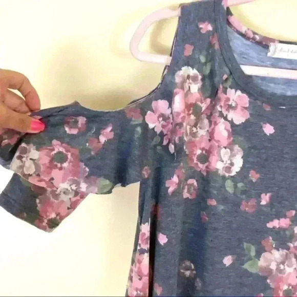 Altar’d State Rayon Blend Gray Floral Cold Shoulder Mini Dress Size S - Picture 3 of 10